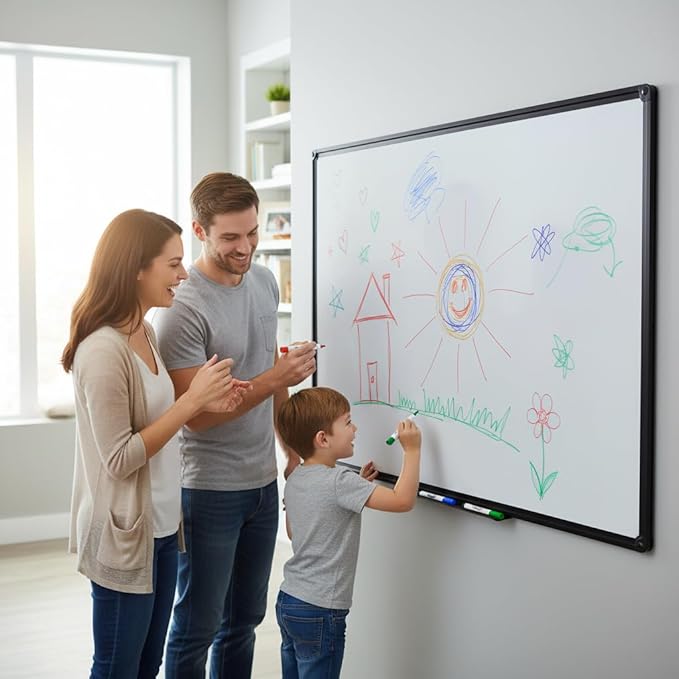 Dry Erase Board for Wall, 48 x 24 Inches Presentation Magnetic Whiteboard Office Collaboration, Classroom Teaching & Agile Management, Black Aluminum Frame