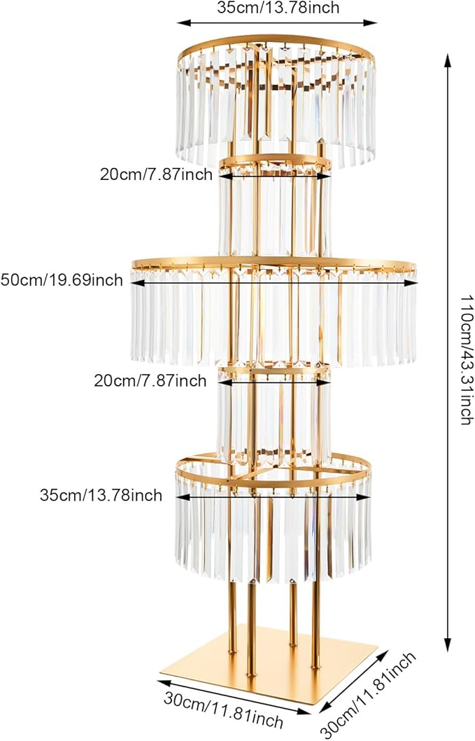 110cm/43in Tall Centerpieces for Table, 1-Pack Large Gold Vases with Hanging Crystal Tassels, Acrylic Flower Stand for Wedding, Banquet, Conference
