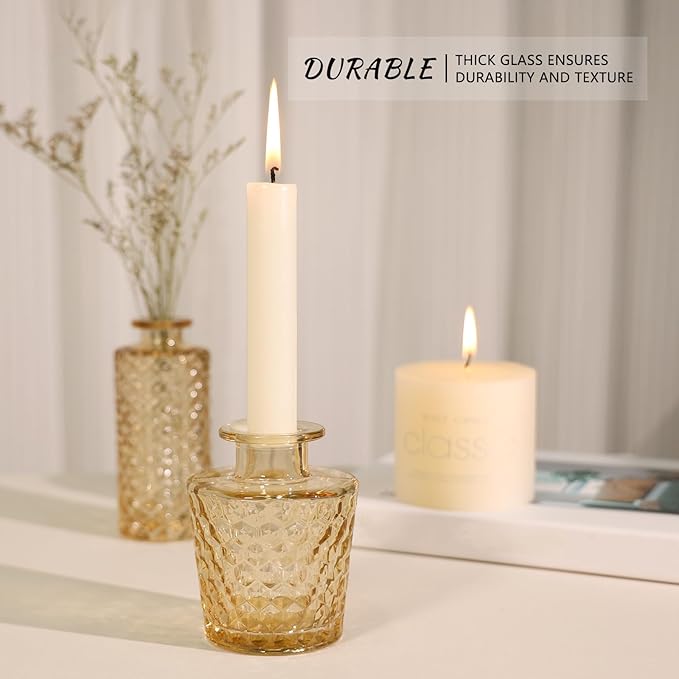 24pcs Glass Bud Vase Set, Small Gold Amber Flower Vases for Centerpieces in Bulk, Mini Vintage Vase for Wedding, Home,Table Decoration