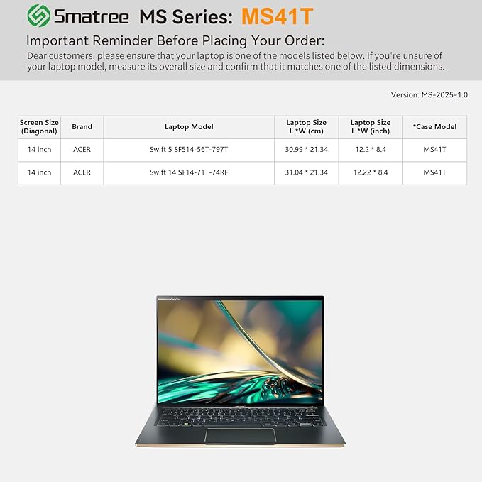 Smatree MS41T Hard EVA Protective Sleeve Case with Stand Compatible for 14 inch Acer Swift 5 Laptop-SF514-56T-797T, for Acer Swift 14 Laptop-SF14-71T-74RF, for 14 inch LG gram 2 in 1 Notebook