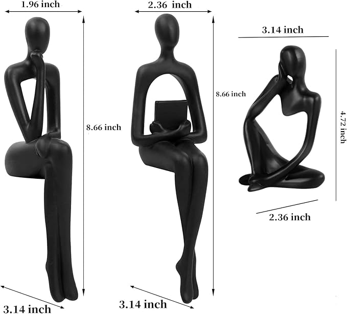 Prettidecor Gold Home Decor Thinker Statue Accents, Set of 3 Thinker Sculptures Office Decor Modern Abstract Resin Decoration on Shelf Table Desk for Living Room Office Bedroom (Black, Large)
