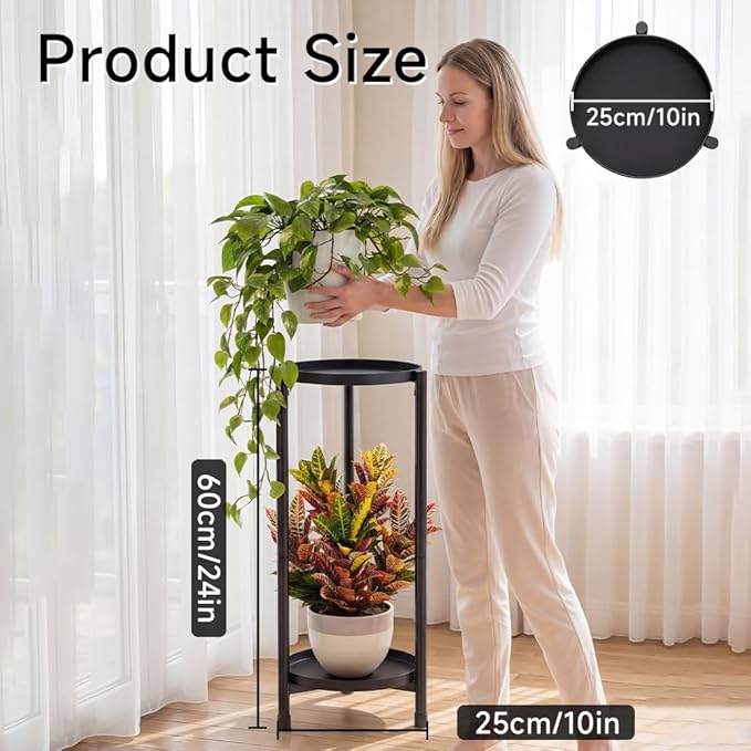 Plant Stand indoor outdoor - 2 Tier black Tall Metal Flower Pot Holder Potted Display Rack - Heavy Duty Corner Plant Shelf for Patio Garden Balcony Living Room Bedroom