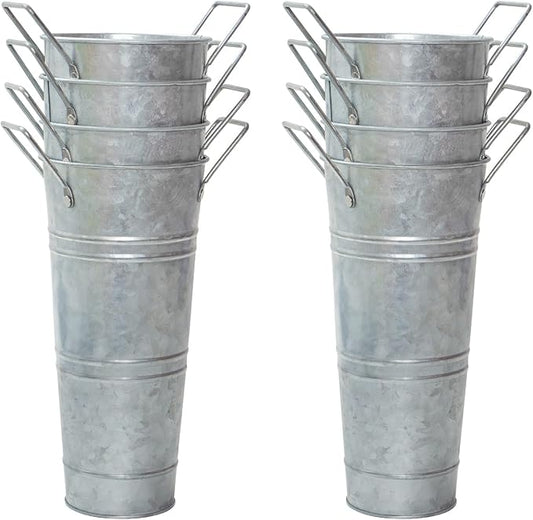 Notakia Galvanized Metal Vases Farmhouse French Flower Bucket Vases for Cut Flowers for Home Decor and Wedding Table Centerpiece Decorations (Silver Set of 8)