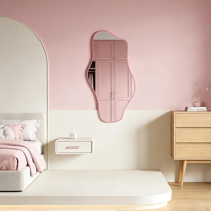 Irregular Wall Mirror, 35.8"x17.7" Asymmetrical Tempered Glass Mirror, Modern Frameless Organic Shaped Mirrors for Entryway Bedroom Living Room Bathroom, Horizontal or Vertical Hanging