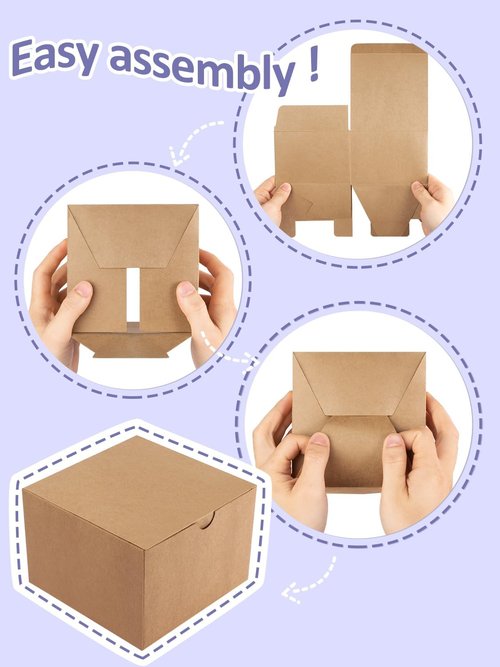 Eupako Gift Boxes - 25 Pack Brown Kraft Paper Boxes with Lids for Parties, Weddings & Crafts | 4x4x4 Inches