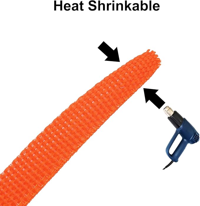 MECCANIXITY Braided Cable Sleeves Heat Shrinkable Fabric Sleeving, 1 3/8" 40ft Orange 2:1 Ratio Heat Shrinkable Cord Protector for Harness Cable, Network Cable Protection, Cable Management