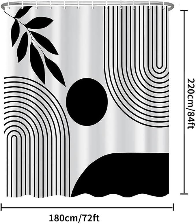 Extra Long Boho Shower Curtain Mid Century Modern Shower Curtains For Bathroom Black And White Geometric Minimalist Abstract Bohemian Waterproof Fabric Bathroom Shower Curtain Set 72x84 Inch