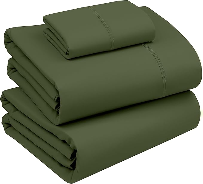 RUVANTI 100% Cotton Twin XL Sheet Sets, 3 Pieces, Soft & Breathable Percale Weave Bedding, Deep Pocket 16", Hotel Standard, Crisp Cool Feel, Durable, Perfect Size Dyed Sheets, Chive