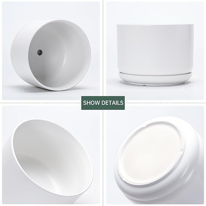 Ton Sin Ceramic Pots for Plants, 4.4+5.4+6.9 Inch Set of 3, Matte White Flower Pot & Plant Pot with Drainage Hole Saucer, Small Indoor Planters for Succulent Cactus, Home Decor Gift