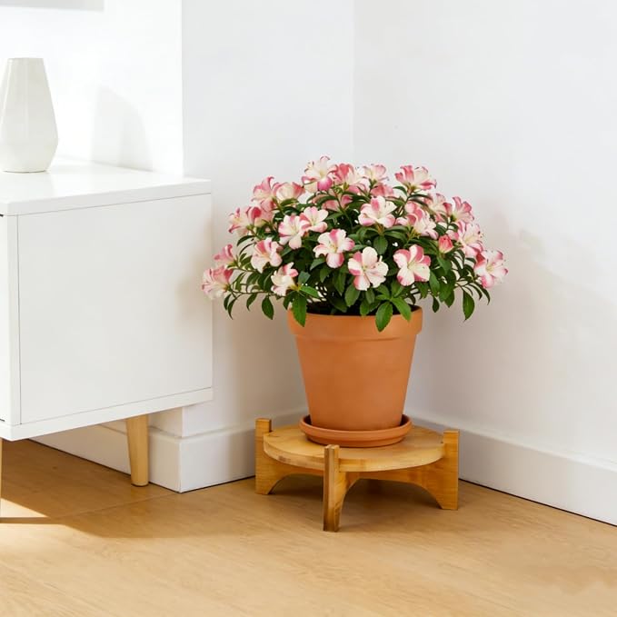 Pumtus 2 Pack Small Plant Stand, Wood Indoor Planter Stand, Bamboo Detachable Flower Pot Holder, Mid Century Potted Plant Rack for Outdoor Garden Home, Fits Up to 8 Inch Planter (Pot Not Included)