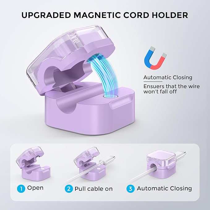 AhaStyle Magnetic Cable Organizer [1s Lock] 6 Pack Cord Holders Cable Clips Strong Adhesive Hide Cable Cord Keeper Adhesive Wire Organizer Keeper for Nightstand Kitchen Car Office