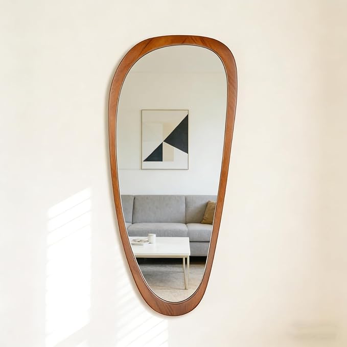 BOMINICA Full Length Irregular Wall Mirror, 48" x 22" Wooden Full Body Dressing Mirror Wall Mounted, Decorative Floor Mirror for Living Room, Bedroom, Entryway, Farmhouse, Home Decor