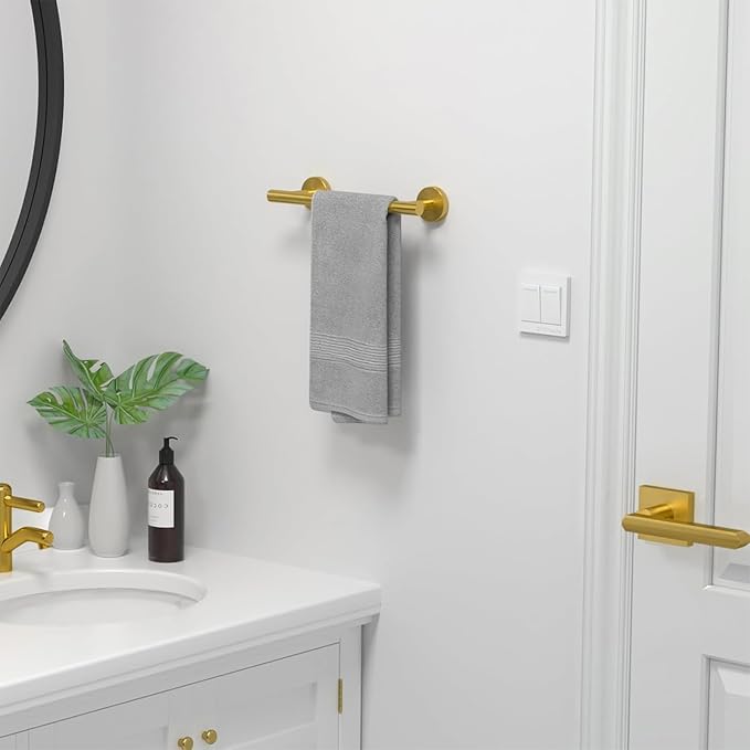 USHOWER Brushed Gold Hand Towel Bar, 9-Inch Towel Racks for Bathroom Wall-Mounted, SUS304 Stainless Steel Towel Rod (Total Length 11-Inch)