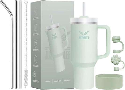 40 Oz Insulated Tumbler with Handle and Straw, Stainless Steel Coffee Travel Mug with Lid, Leak Proof Water Bottle with Accessories, Mist
