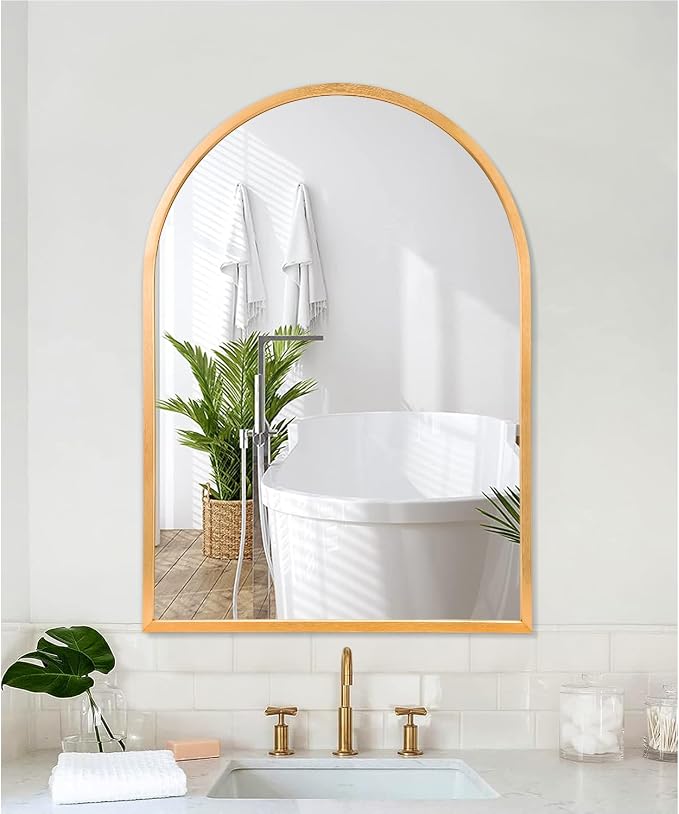 Arched Gold Framed Wall Mirror, 26"x18" Aluminum Alloy Bathroom Mirror for Wall, for Bedroom Entryway Living Room Vanity Large