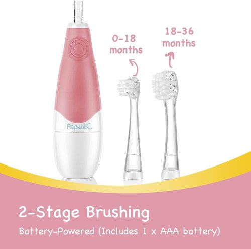 Papablic Sonic Electric Toothbrush for Babies & Toddlers | 2-Stage Design, Pink, Ages 0-3