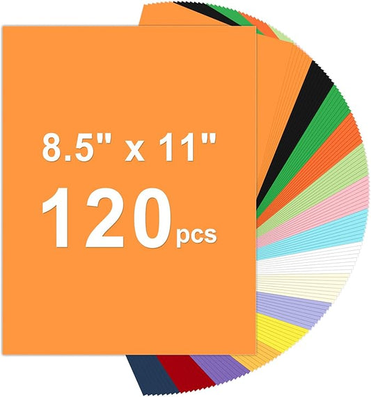 120 Sheets Cardstock 8.5x11, 65lb Colored Card Stock, 15 Assorted Colors Construction Paper, 180gsm Thick Printer Paper for Printing, Painting, Card Making, Kids School Supplies,Party Decorations