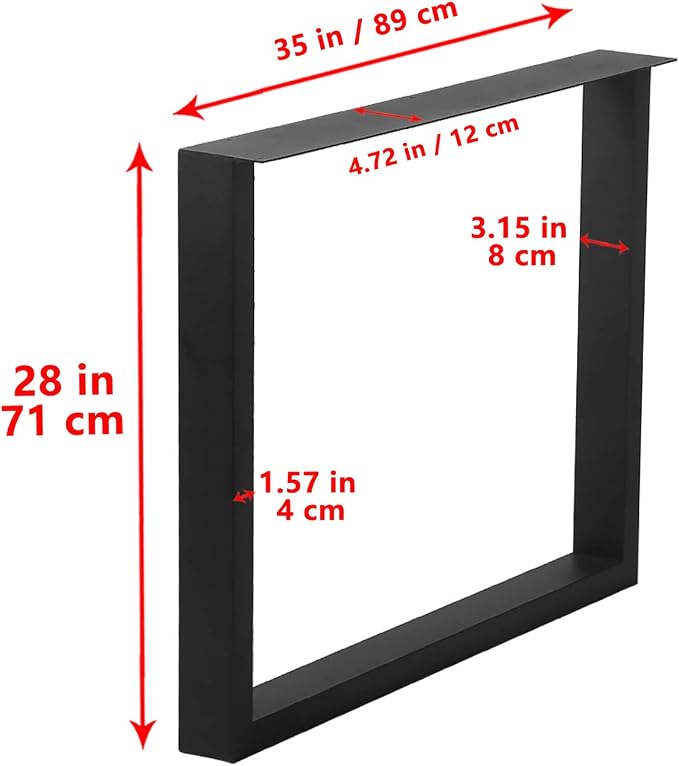 MBQQ Furniture Legs 28”Height 35”Wide Rustic Decory Square Tube Table Legs,Heavy Duty Metal Desk Legs,Dining Table Legs,Industrial Modern, DIY Iron Bench Legs