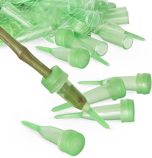 Royal Imports Floral Water Tubes with Caps – 3" Green Plastic Flower Vials for Single Stem Roses, Buds, Bouquets – Pointed Style, 1/2" Opening – 100 Pack
