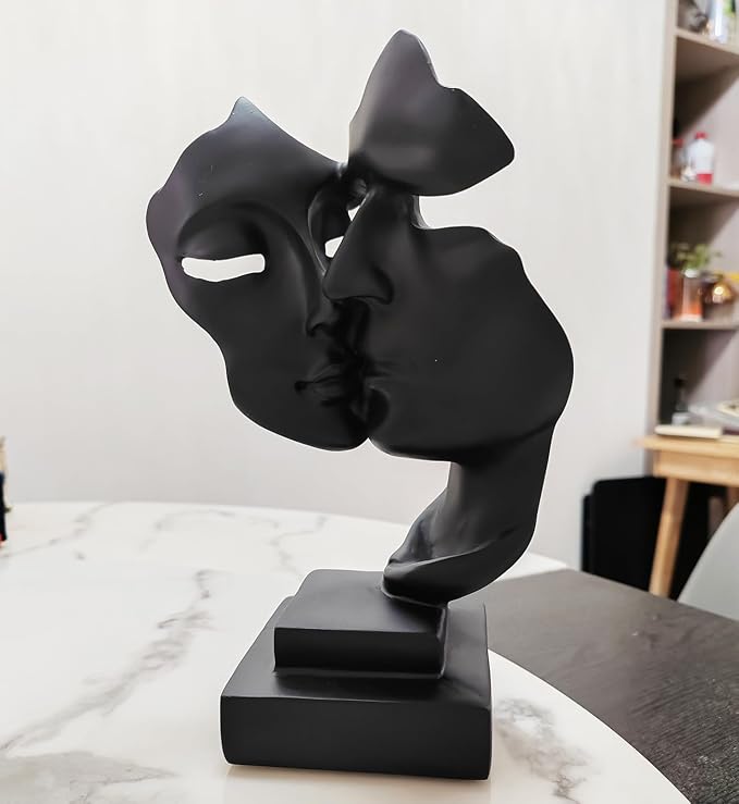 Couples Kiss Sculpture,Black Thinker Resin Statue Ornaments,Silence is Gold Abstract Art Figurine,Abstract Style Sculptures,Living Room Desk Decorations,Bookshelf Decorative Objects