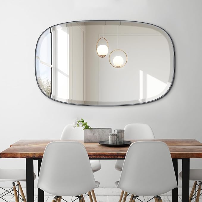 POZINO Rectangle Beveled Mirror, 24"x40" Modern Vanity Mirror with Stainless Steel Frame, Modern Oblong Wall Mirrors for Living Room Bathroom Bedroom Entryway, Hangs Vertically or Horizontally ﻿