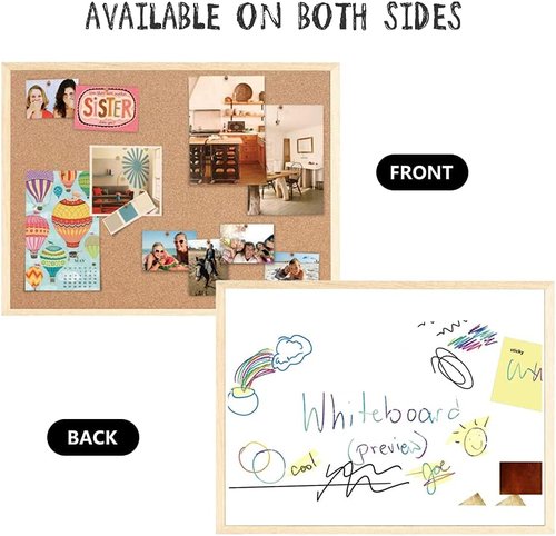 Cork Board Combo | 20” x 28” Double-Sided Whiteboard & Cork Board with Wooden Frame for Home & Office
