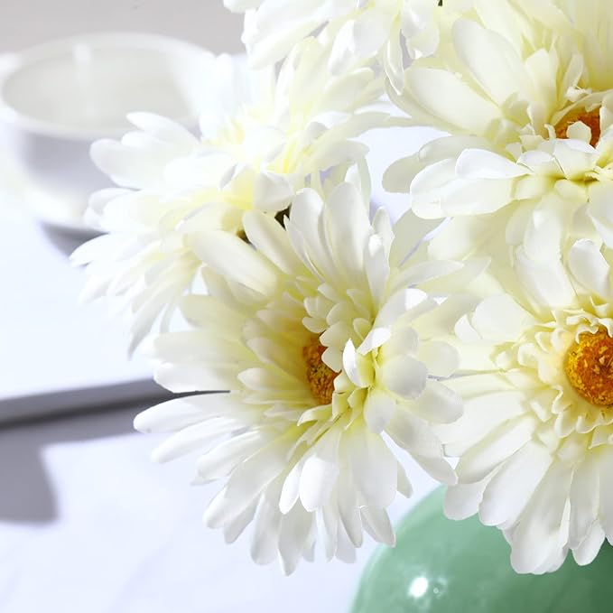 TOPIA Artificial African Daisies Flowers African Daisy Silk Flowers Artificial Gerbera Daisies Faux Daisies Pack of 20 (White)