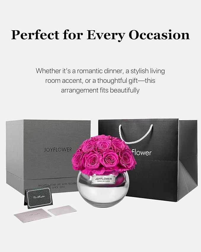 JoyFlower Preserved Flowers Vase Glass Decor, Eternal Flower Vases for Centerpieces, Forever Flower Decorations for Party Home Wedding Table Living Room Bedroom, Preserved Roses Glass Vase House Decor