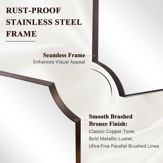 ANDY STAR Brushed Bronze Mirror, 24"x40" Bathroom Vanity Mirror, Scalloped Rectangle Mirror with Rust-Proof Stainless Steel 1" Frame, Hangs Vertically or Horizontally