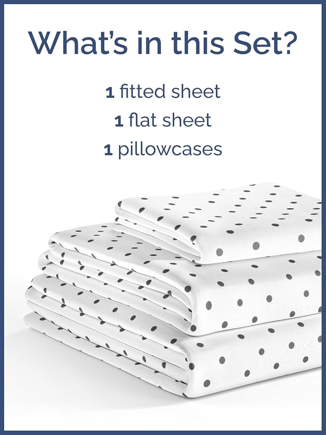 Kids Twin Size Polka Dots Bed Sheets - 3 Piece Kids Black Dots Sheet Set - Spotty Patterned Bedding - Soft & Cozy - Breathable & Machine Washable - Easy-Care Bed Set for Boys, Girls, Teens & Toddlers