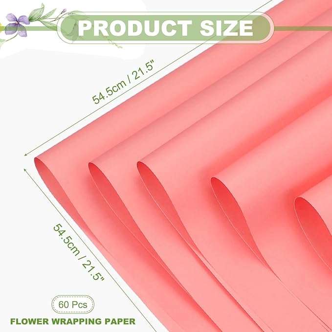 uxcell 60 Sheets Flower Wrapping Paper, 21.5" x 21.5" Waterproof Floral Bouquet Wrapping Papers Florist Supplies for Wedding Party Gift Packaging DIY Crafts, Light Red