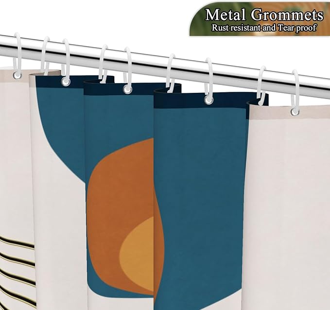 Boho Shower Curtain for Bathroom Modern Mid Century Plant Palm Leaves Bath Curtain Modern Minimalist Geometric Arch Bath Decor Waterproof Polyester Fabric Curtains Set 72x84 inch