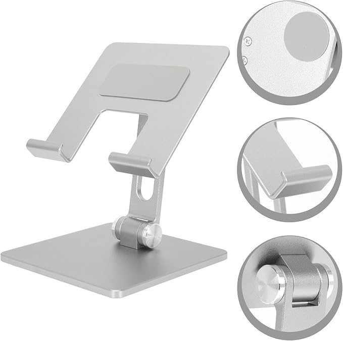 Alipis Aluminum Folding Tablet Stand Adjustable Portable Laptop Holder for Desk and Bed Use Compatible with Ipad and Tablets Silver Gray