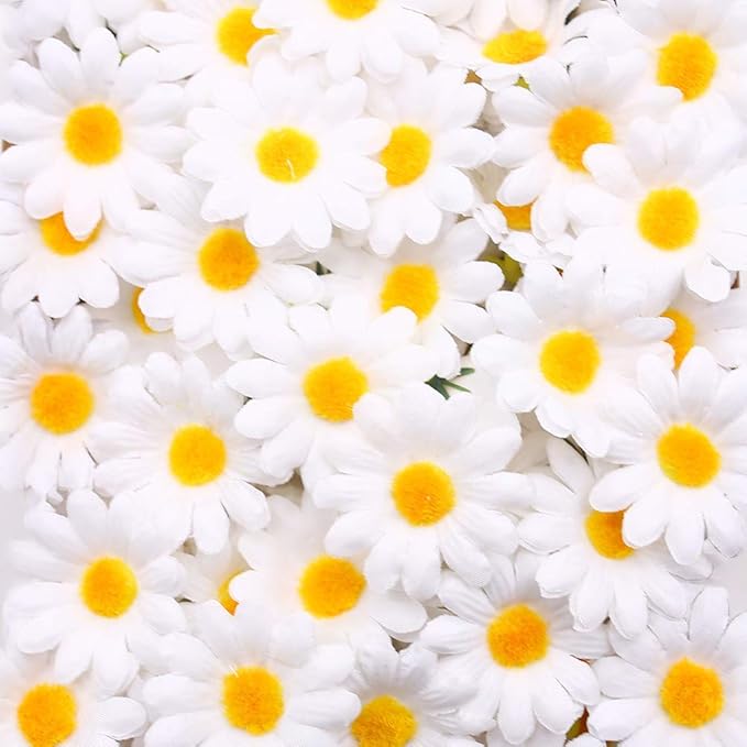 JOHOUSE 200PCS Silk Daisy Flower Heads for DIY Crafts - 1.5 Inch Gerbera Chrysanthemum Artificial Daisies for Bouquets, Baby Showers, Wedding & Home Decor