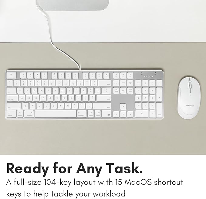 Macally Ultra-Slim USB Wired Keyboard with Number Keypad for Apple Mac Pro, MacBook Pro/Air, iMac, Mac Mini, Laptop Computers, Windows Desktop PC Laptops, Silver (SLIMKEYPROA)