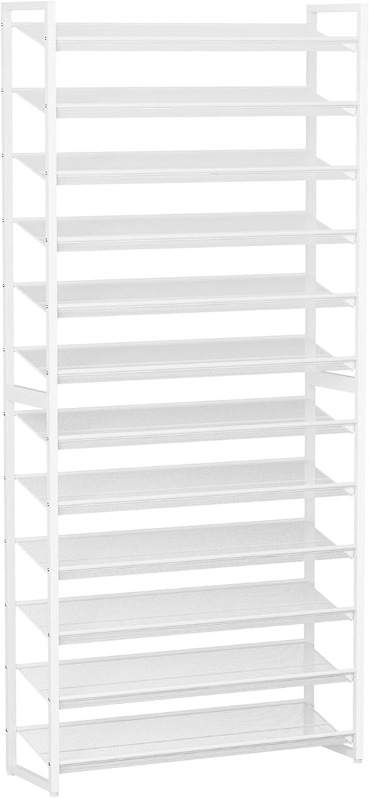Nunsino Shoe Rack,12 Tier Metal Shoe Organizer,Max Holds 60 Pairs,Heavy Duty Shoes Shelf for Garage, Entryway, Closet,White