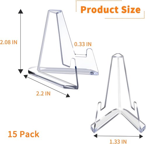Jansburg Acrylic Card Display Stands - 15 Pack Mini Holders for Sports Cards & Medals | 2.08-Inch Tall