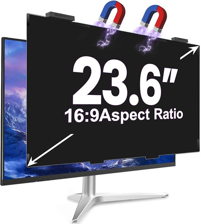 GUDTEKE Magnetic 23.6 Inch Privacy Screen for Computer Monitor 16:9 Aspect Ratio, Hanging Removable Anti-Blue/Glare Protector Film, Anti Spy Desktop Security Private Filter 23.6in