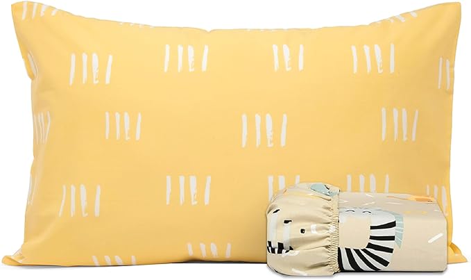 Salt Earth 100% Cotton 210TC Kids Bedsheet, Twin Fitted Sheet,Toddler Bed, 2 Piece Bedding Set- 1 Fitted Sheet and 1 Pillowcase, Themed Toddler Bed Sheets, Cute Sheets (Summerland/Yellow)