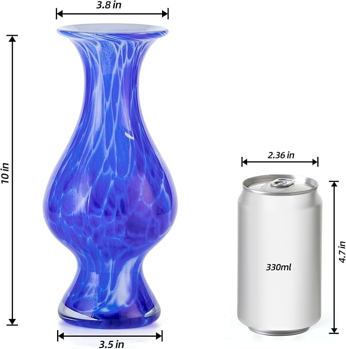 KAMMAK Colored Glass Vase, Beautiful Hand Blown Decorative Vase, Modern Art Vase for Flower Mantle Dining Table Centerpiece, Entryway Living Room Wedding Decoration, HR006