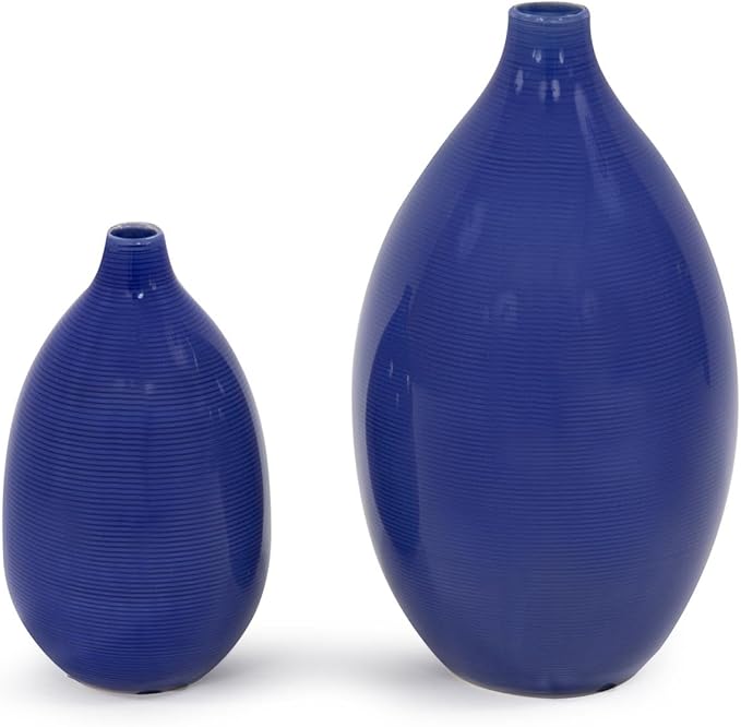 Howard Elliott Glazed Ceramic Flower Or Decorative Home Vase Set, Cobalt Blue, 2 Piece, 7 x 12 Inch and 5 x 8 inch