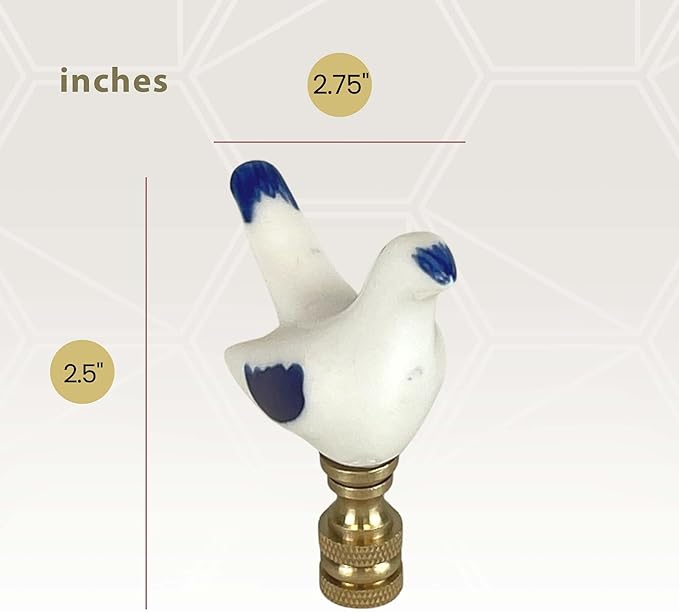 Royal Designs, Inc. Blue & White Porcelain Bird Finial for Lamp Shade, Polished Brass