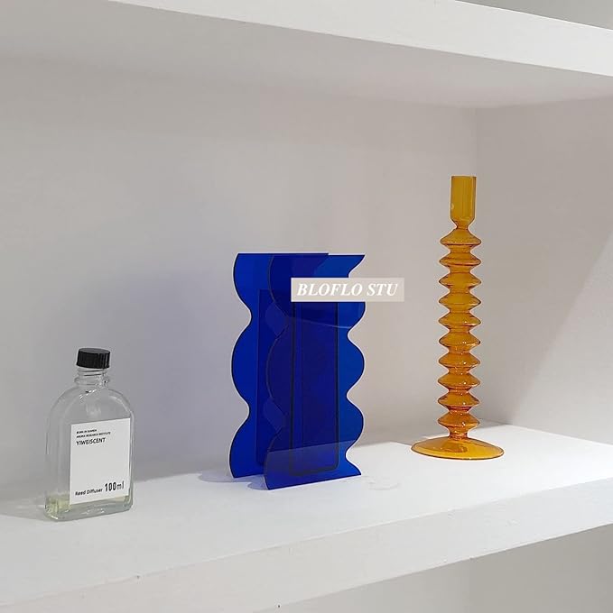 BLOFLO Klein Blue Acrylic Vase, Geometric Wave Shaped Vases for Flowers, Modern Contemporary Decor for Home Office Wedding