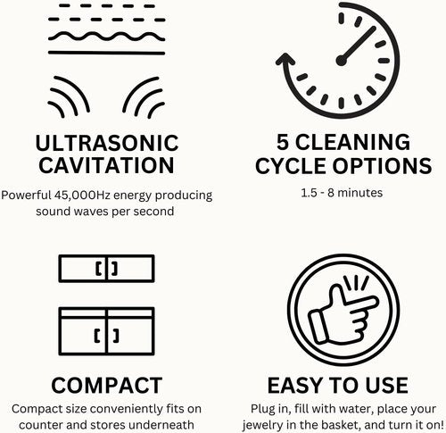 GemOro LUXESPA | Ultrasonic Jewelry & Eyeglass Cleaner - 5 Programmable Timed Cycles for Rings, Watches, Glasses & More