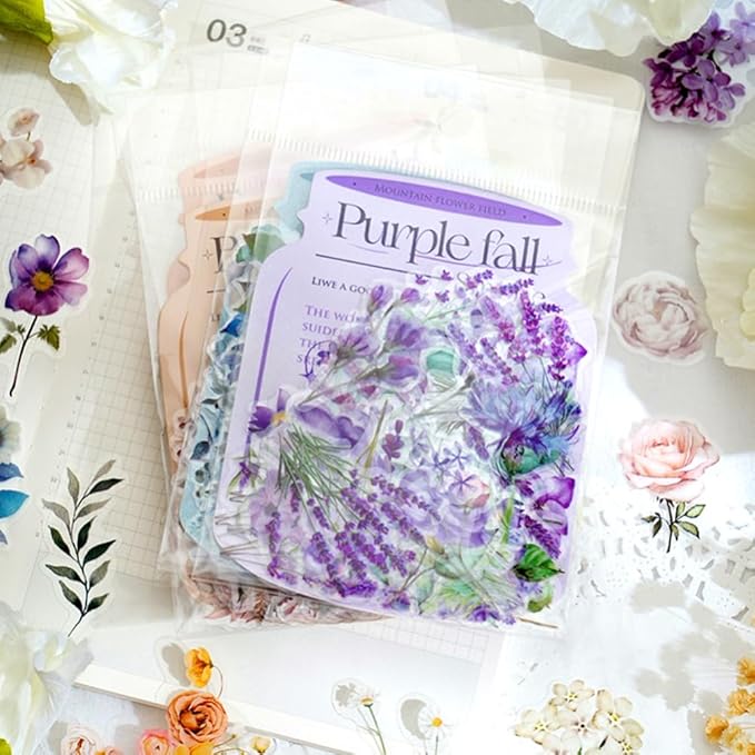 Obujopal 100 Pcs Autumn Flower Stickers for Scrapbooking Junk Journal Card Making CollageNotebook Diary Planner Letter Envelope Water Bottle Phone Case Craft Decoration (Autumn)