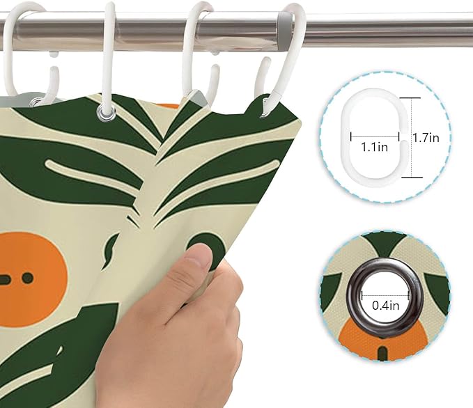 MEHOFOND Orange Floral Shower Curtain Vintage Mid Century Modern Abstract Geometric Green Plant Bathroom Curtain Boho Retro Classic 1950S 60S Bathtub Decor Fabric Waterproof Bath Curtain 72x72 Inch