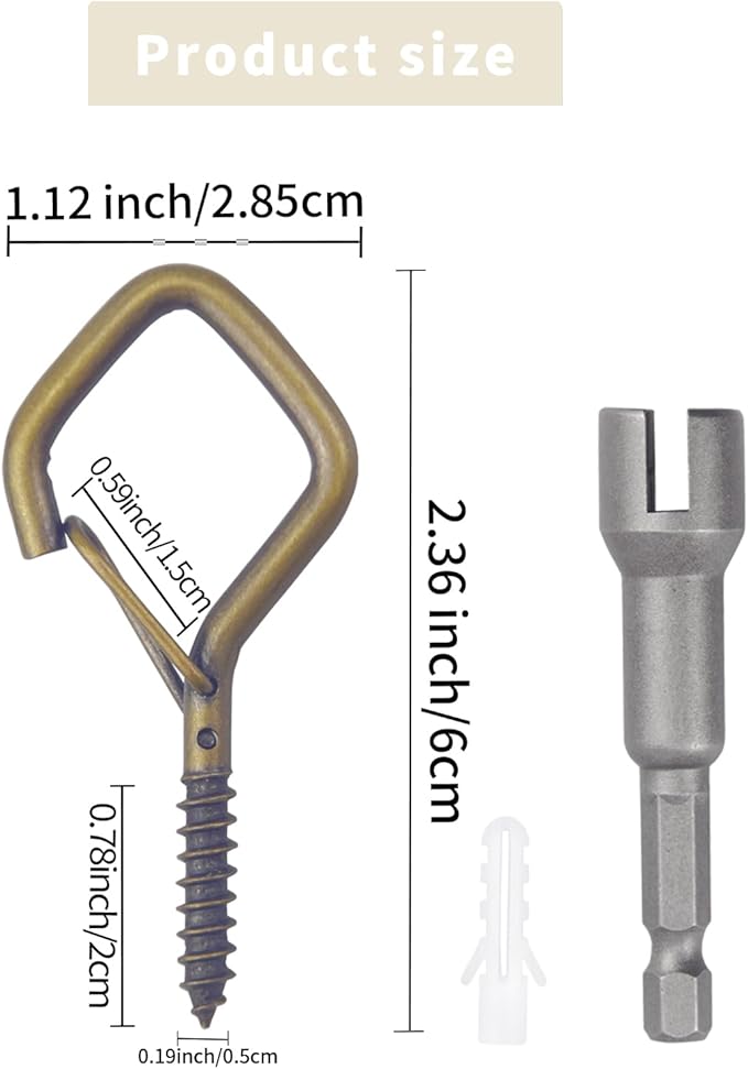 Sexoeie 100 PCS Bronze Eye Screw Hooks for Hanging Heavy Duty with Safety Buckle.Metal Ceiling Hooks for Hanging Plants Cup Wind Chime Bird Feeders Patio Lights at Indoor&Outdoor