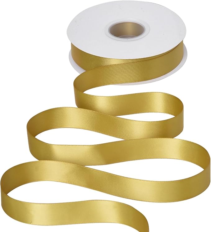 YAMA Gold Double Faced Satin Ribbon 1 Inch 25 Yards, Wide Gold Christmas Ribbon for Christmas Tree Gift Wrapping Crafts Party Decoration