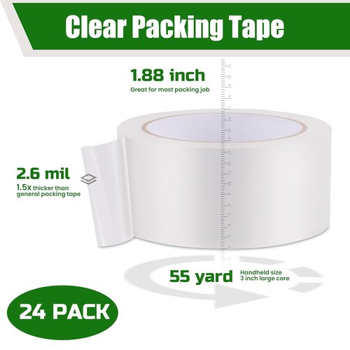 Lichamp Heavy Duty Clear Packing Tape - 24 Rolls for Moving & Shipping Supplies | 1.88" x 55 Yards