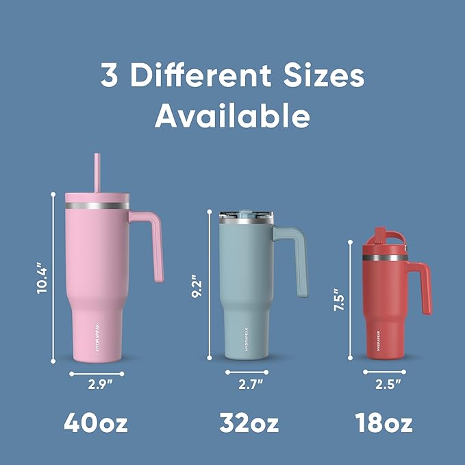 Hydrapeak Voyager 40 Oz Stainless Steel Tumbler with Handle, Insulated Water Bottle With Straw & Lid, Cupholder Friendly Reusable Travel Mug (Maya)